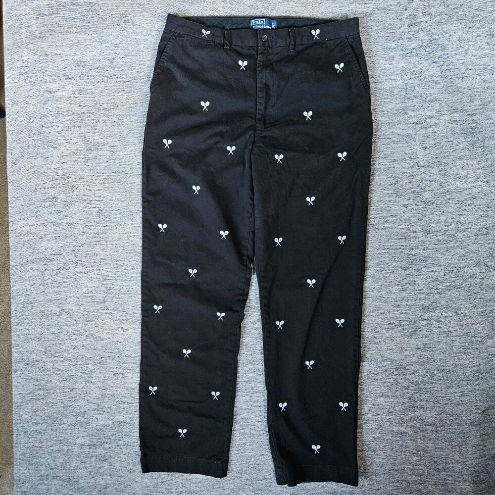 Vintage Polo Ralph Lauren Tennis Racquet All Over Pants Mens Size 36x33 Trousers